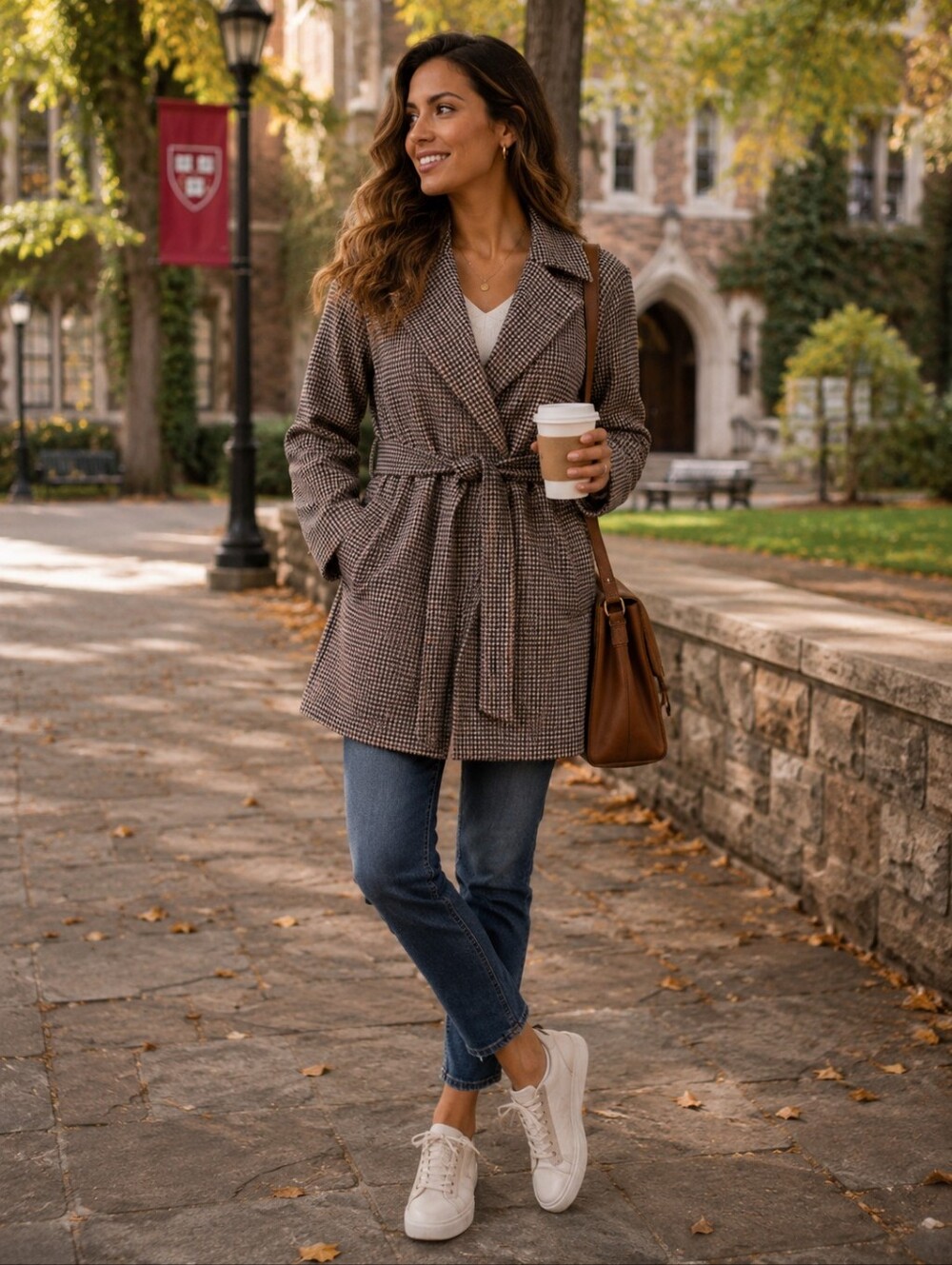H&M Divided Houndstooth Belted Wrap Coat
